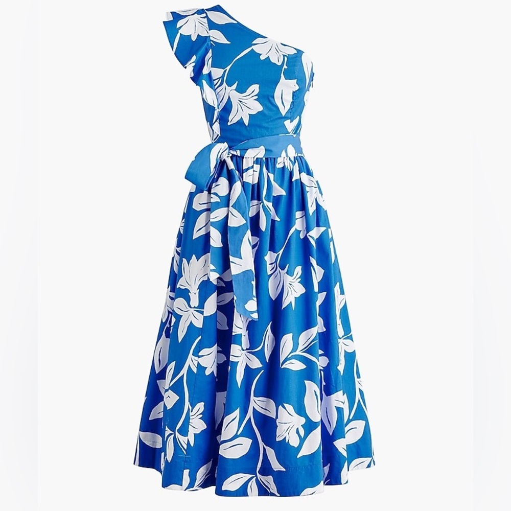 J.crew One-shoulder midi dress in blue  & white size 10 NWT